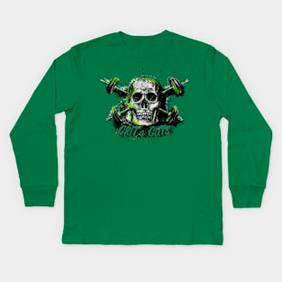 Grit and Guts Skull Neon Green Kids Long Sleeve T-Shirt